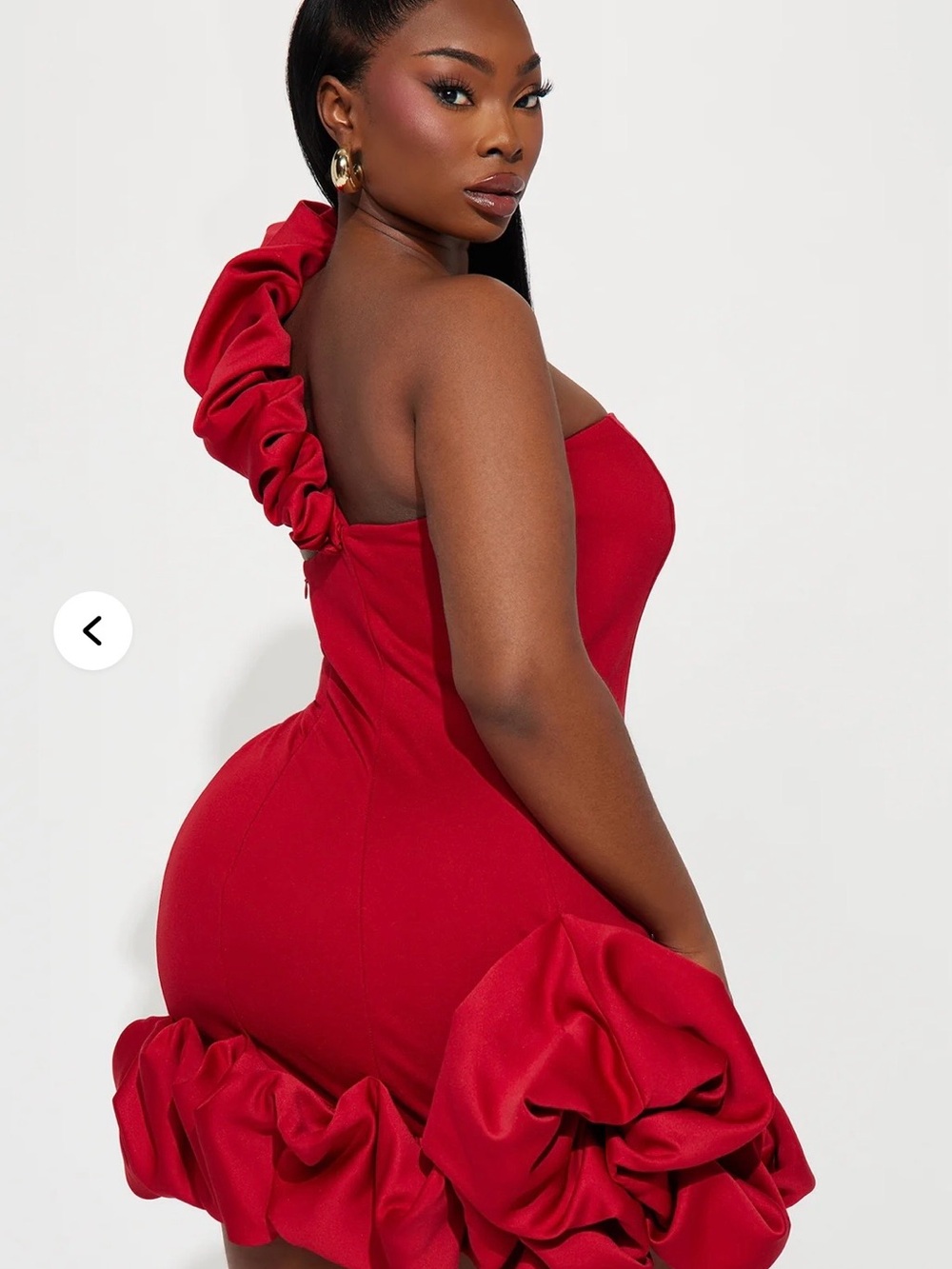 One-Shoulder Ruffle Hem Mini Dress in Red - Picture 2 of 4